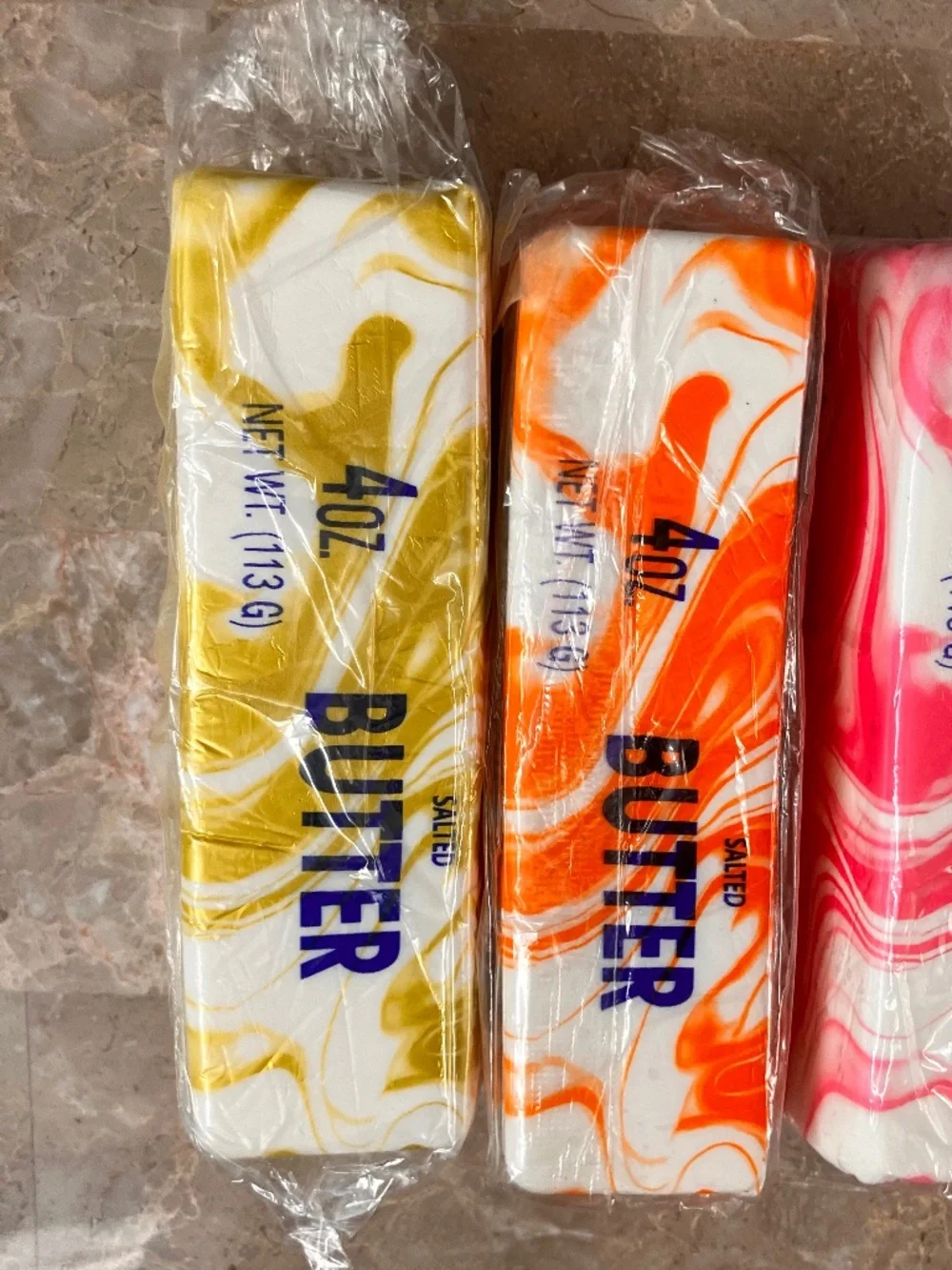 Swirl Butter Stick Squishy Toy Set of 3 Pink Orange Yellow 5.5